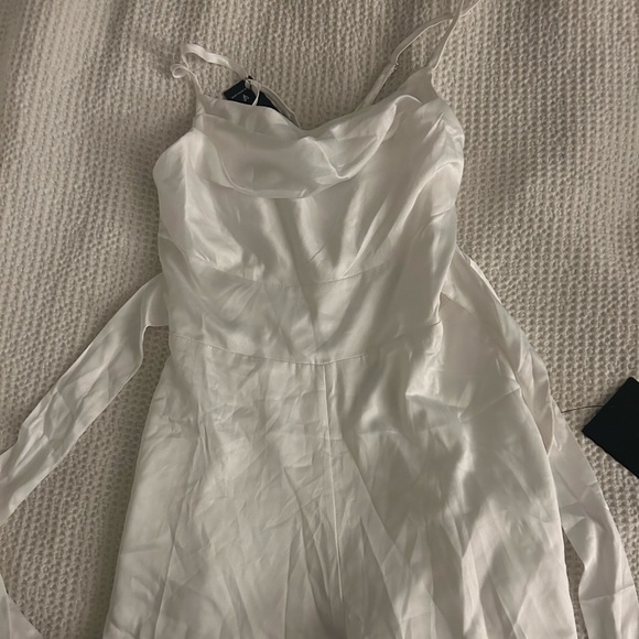 Lulus Chasing My Heart Ivory Satin Cowl Neck Romper - Picture 5 of 6